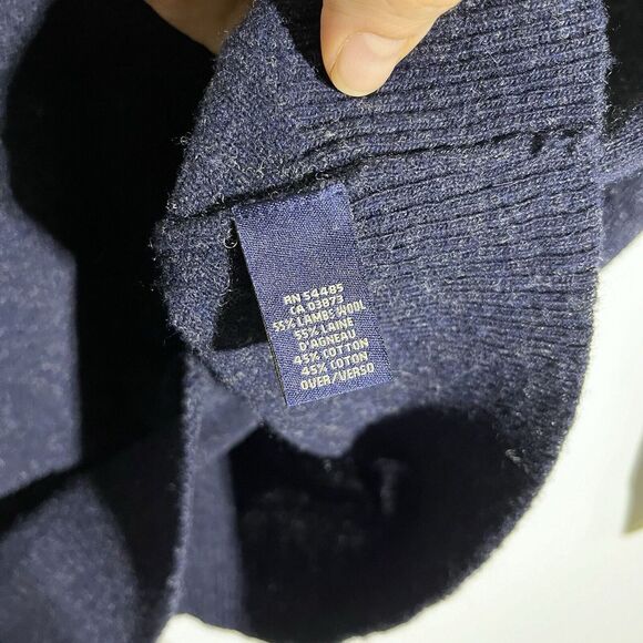 American Eagle Men's‎ L Vintage Slim Fit Sweater V-Neck Lambs Wool Navy Blue Y2K - Picture 4 of 5